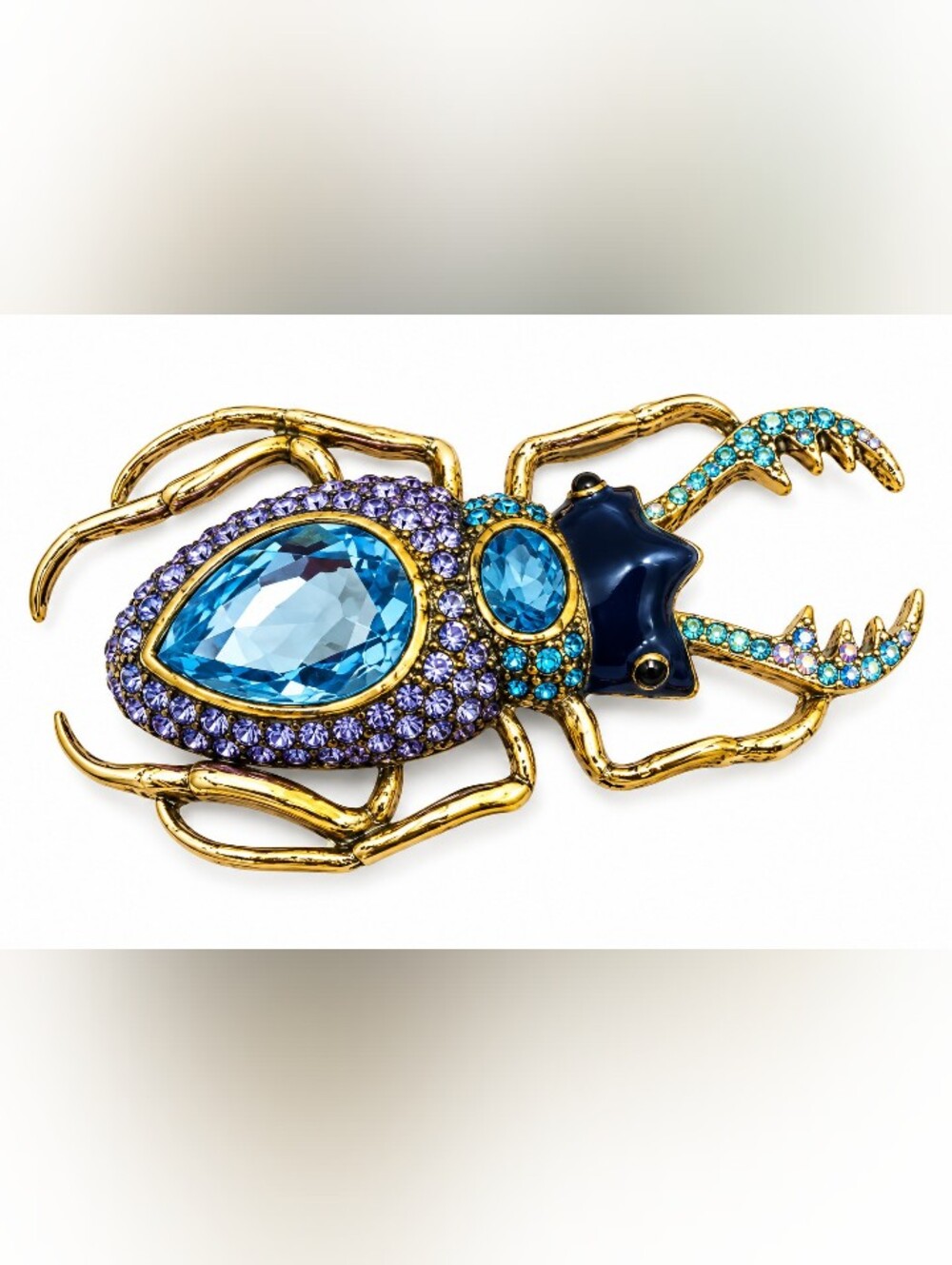 Gold plated crystal beetle Insect brooch